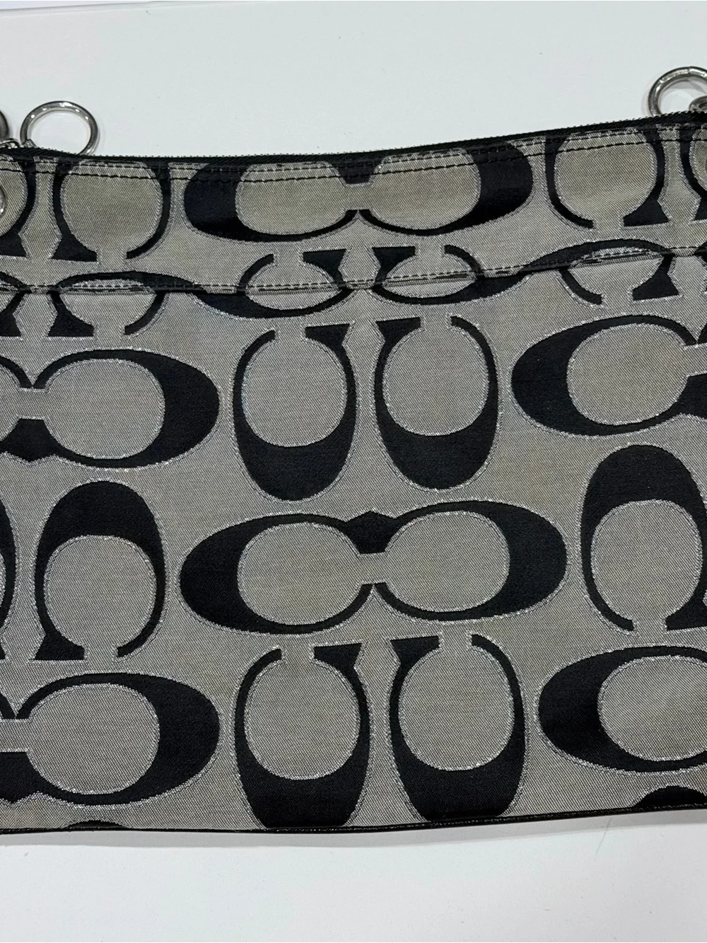 Coach Poppy REHAB Signature Jacquard Zip Pouch in Gray and Black COA included
